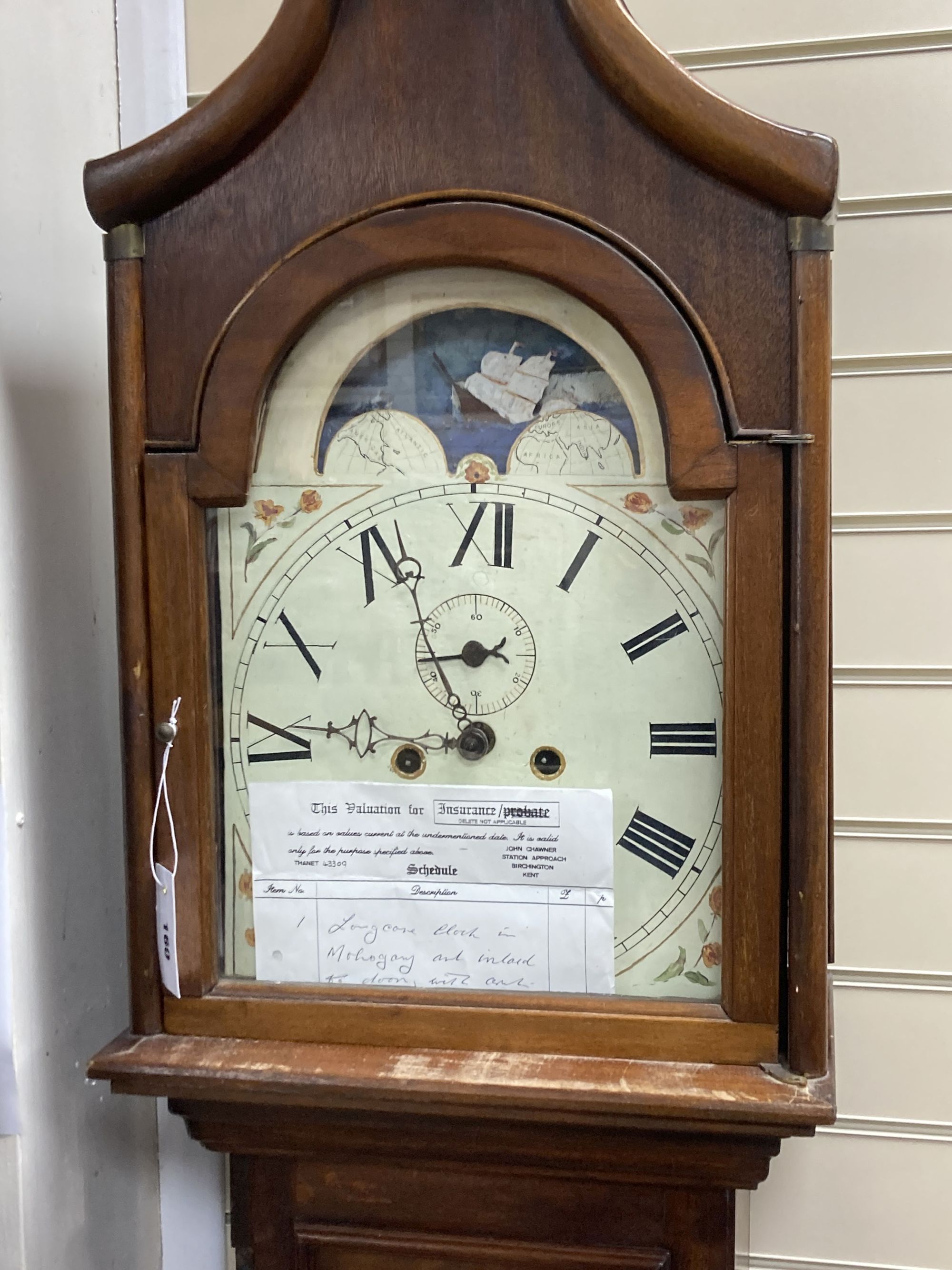 A 19th century and later inlaid mahogany longcase clock with printed dial, height 208cm